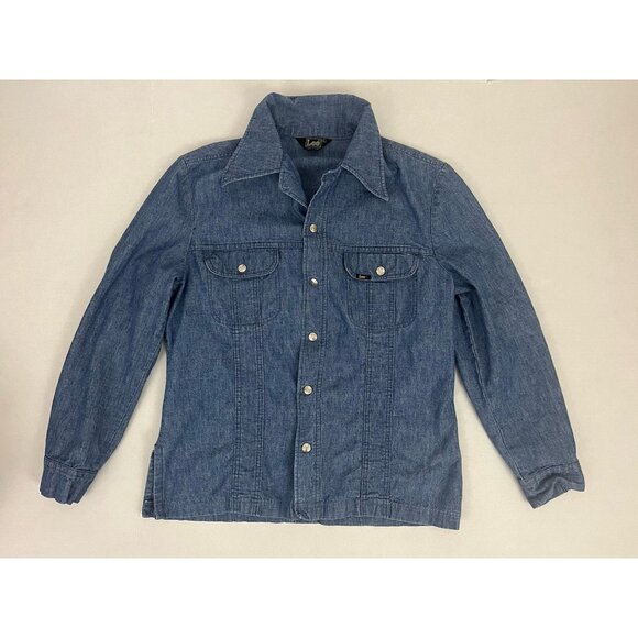 Vintage Lee Size L Blue Denim Work Chore Shirt Top Snap Button West Cal. 45 - Picture 1 of 5